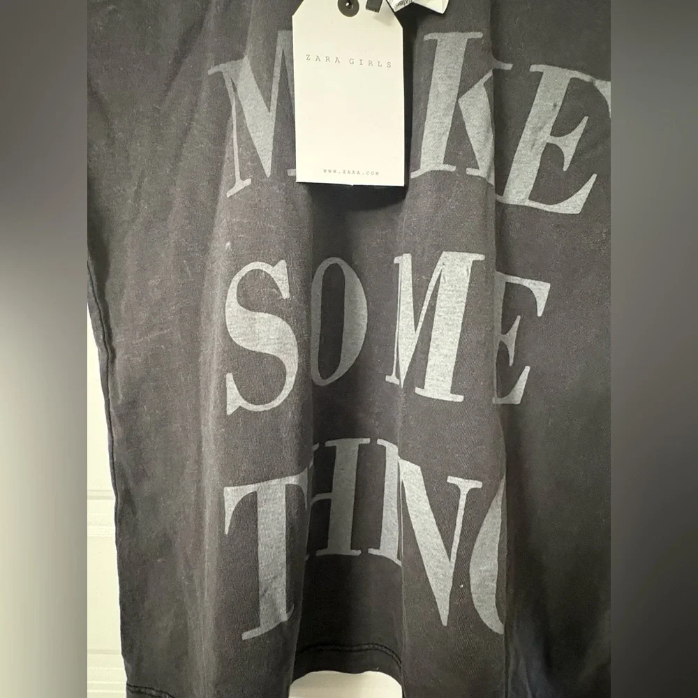 NWT Zara Girls Women's Washed Gray Text Cropped T Shirt Top 10 XS S X‎ Small